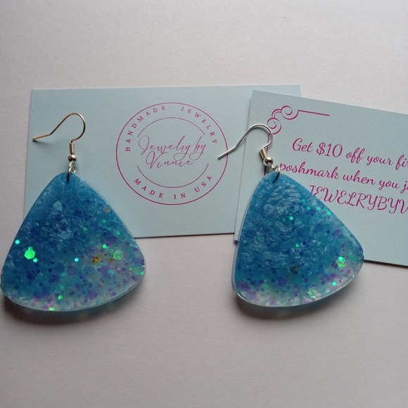 Hand Crafted Jewelry - Hand Crafted Blue Glitter Earrings